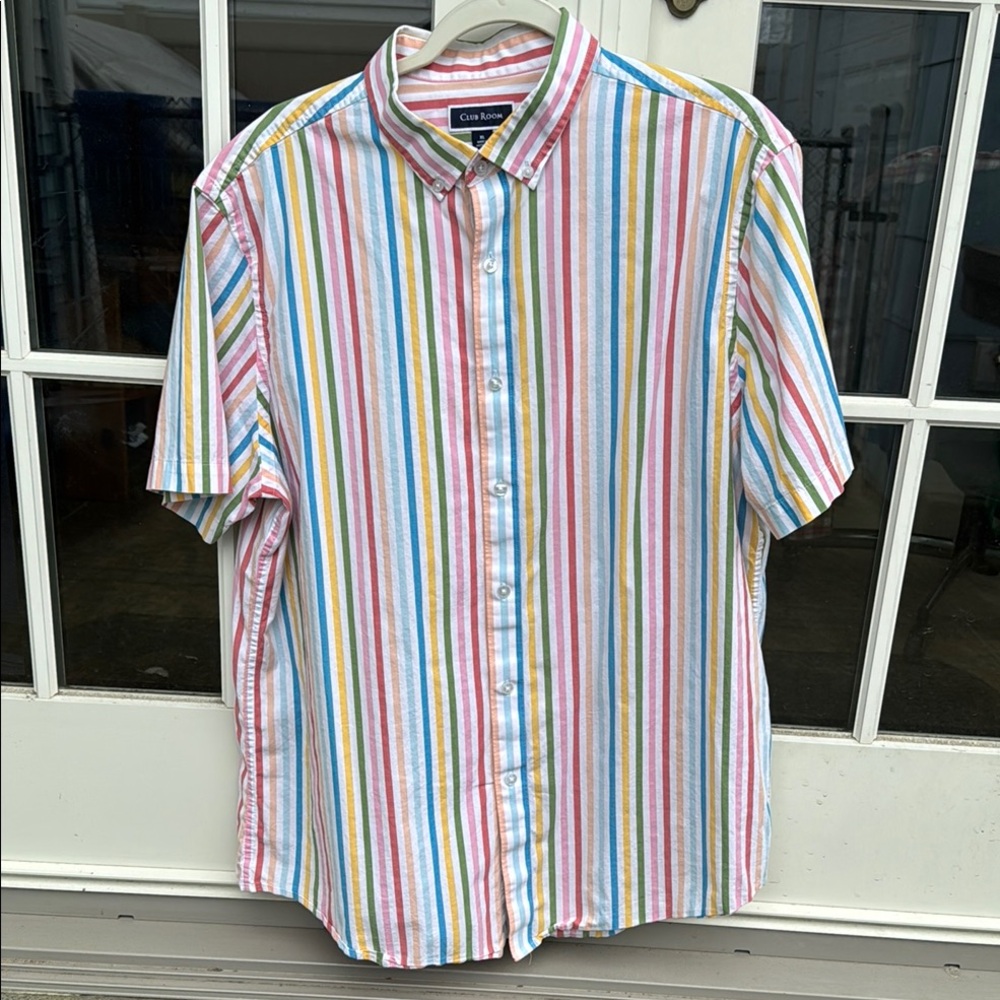 Club Room Striped 100 % Cotton Casual Button Down Shirt